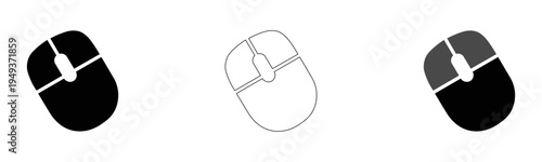 Computer Mouse Peripheral Icon Set for Technology and Computing, Solid Black and Grey Gradient Style Wireless Device Vector for Office and Gaming Work