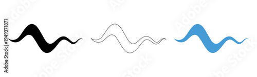 Abstract Blue Wave Icon Set for Water Flow or Audio Sound Symbol, Minimalist Black and Outline Style Vector Illustration for Branding and Logo Design