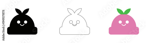 Cute bunny face money saving piggy bank icons in black solid outline and green plant version for finance wealth and cute character design