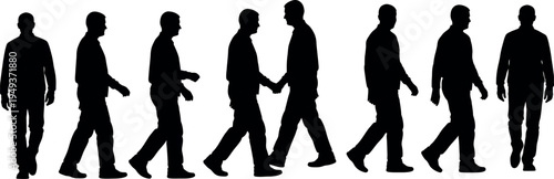 Silhouettes of people walking in a line