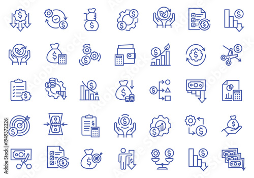 Cost Reduction icon set. Editable line icons. Vector illustration.