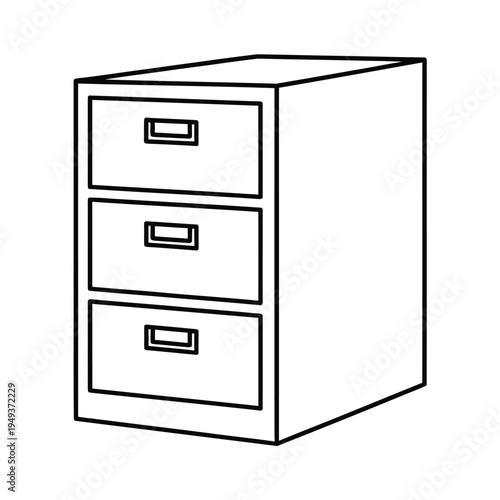 Simple line drawing of a three drawer filing cabinet