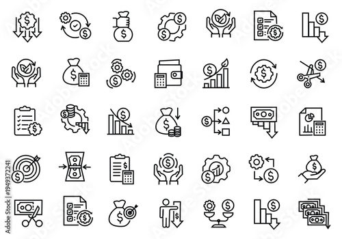 Cost Reduction icon set. Editable line icons. Vector illustration.