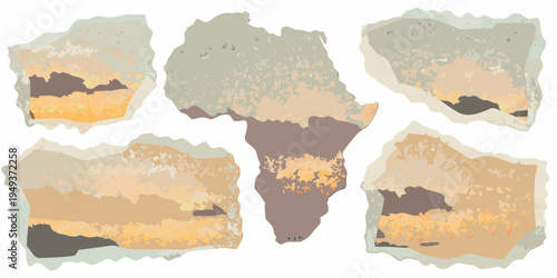 Fragmented map of africa with a distressed torn paper aesthetic