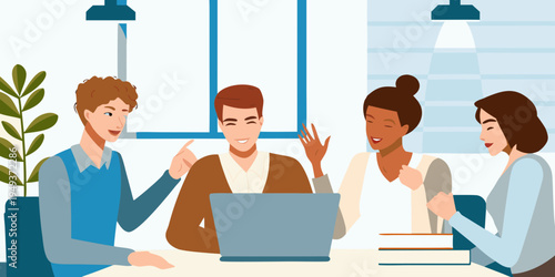 Diverse team collaborating in a modern office meeting setting