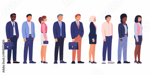 Diverse group of professionals standing in a line facing the viewer