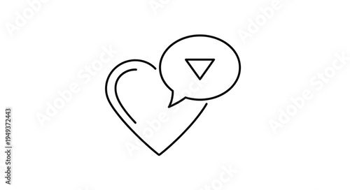 Heart shape with speech bubble and downward arrow icon.