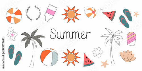 Colorful summer doodles and illustrations with a playful hand drawn aesthetic