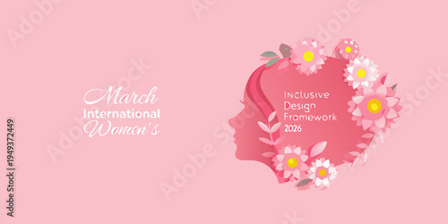 March international women s day illustration with floral design elements
