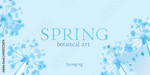 Delicate blue dandelion floral art with the word spring displayed