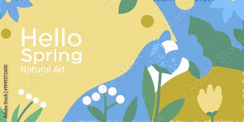 A bright cheerful illustration welcoming the arrival of spring with floral motifs