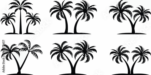 Collection of silhouetted palm trees in varying shapes and sizes
