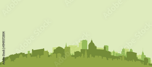 Green panoramic poster of the city skyline with solid background buildings on a hilly terrain of PALERMO, ITALY