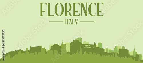 Green panoramic poster of the city skyline with solid background buildings on a hilly terrain of FLORENCE, ITALY