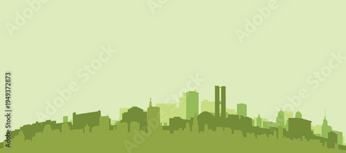 Green panoramic poster of the city skyline with solid background buildings on a hilly terrain of BRASILIA, BRAZIL