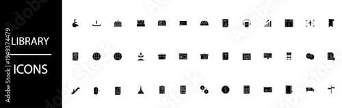 Collection of minimalist black library icons