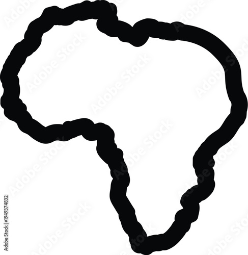 Black silhouette of africa continent outlined in white background
