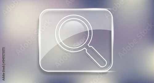 Magnifying glass icon on a transparent glass surface.