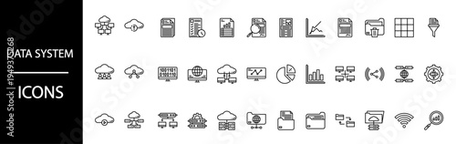 Comprehensive collection of essential data system outline icons