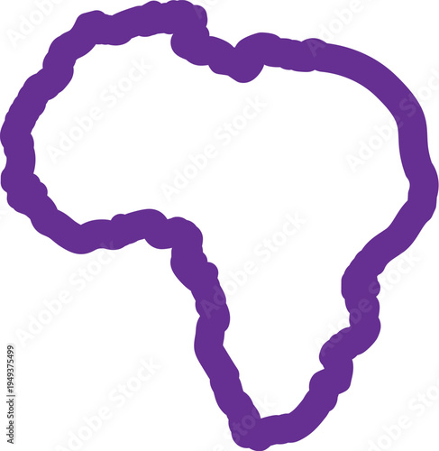 Purple outline of africa continent on white background border
