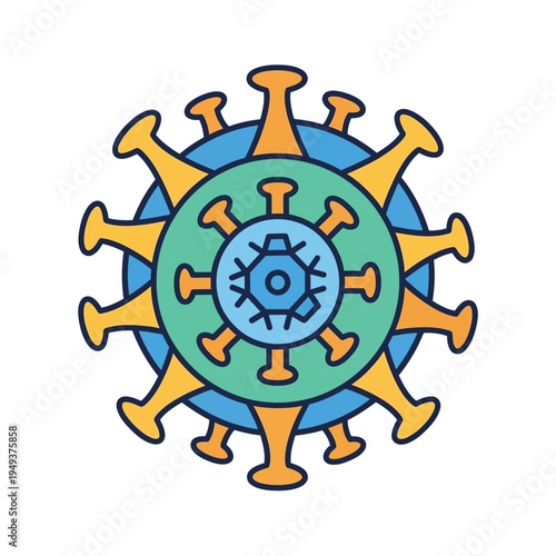 Virus illustration with orange spikes.