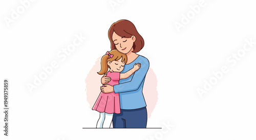 Loving mother hugging her daughter tightly, showing warmth and affection, happy family moment, tender embrace