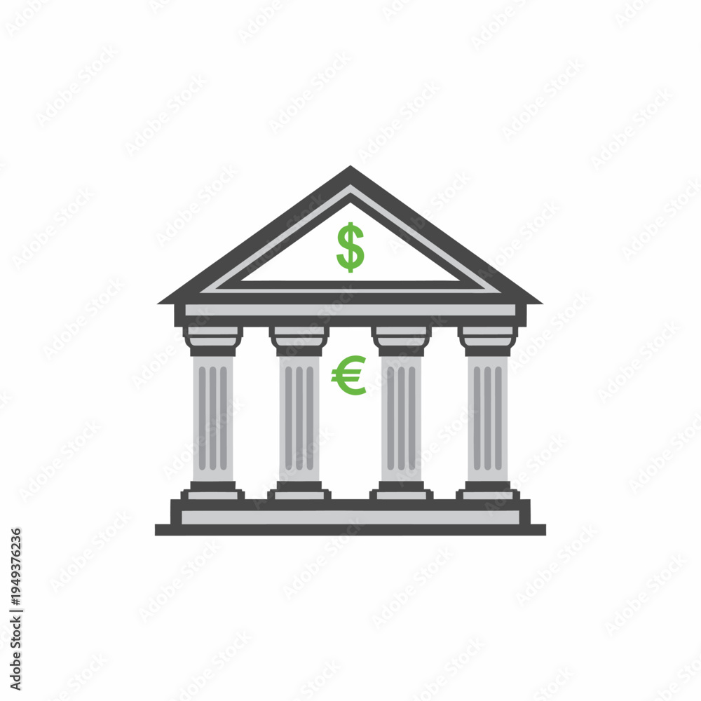 Obraz premium Bank Building with Euro Dollar Symbols.
