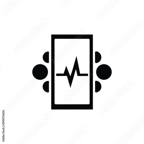 Minimalist Black and White Smartphone Icon Displaying Heart Rate Frequency Graph � Mobile Health Monitoring