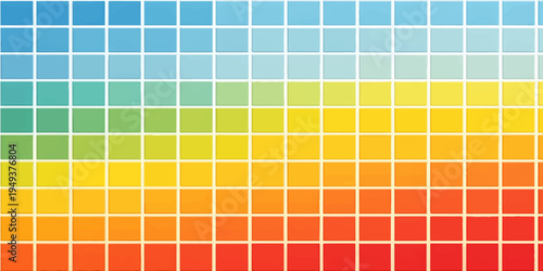 A seamless geometric vector illustration featuring a colorful mosaic pattern of orange and yellow square tiles creates an abstract rainbow texture design for a modern wallpaper or bathroom floor