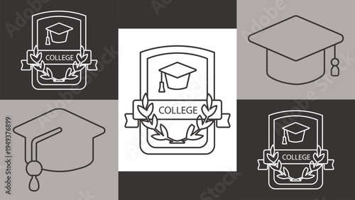 Higher education college university campus architecture illustration for academic institution theme