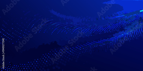 Abstract blue background with flowing particle streams and geometric shapes