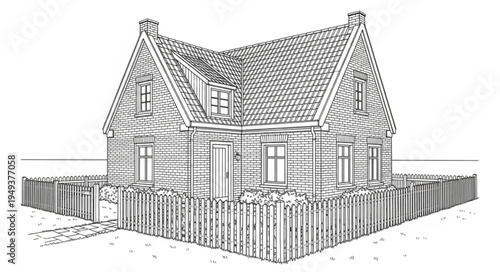 Detailed Sketch of a Log Cabin with Palisade Fence.