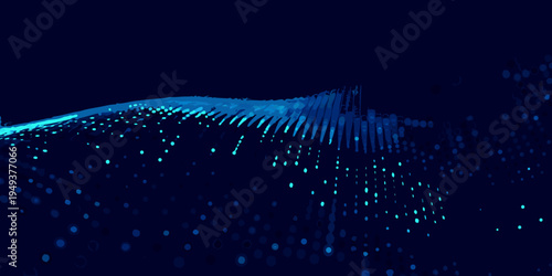 Abstract blue wave composed of digital particles and flowing data streams