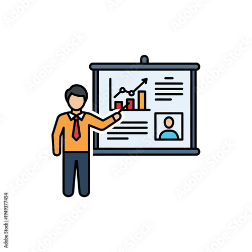 Businessman presenting data on screen.