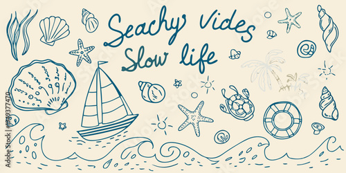 Seachy vibes and slow life a hand drawn coastal illustration