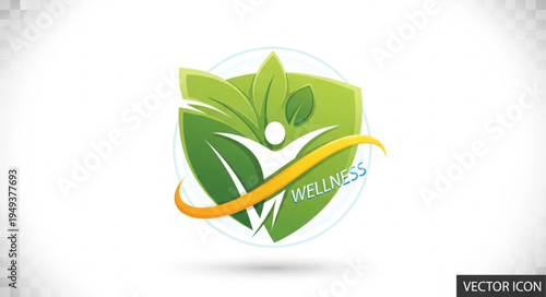 Wellness Logo with Green Leaves and Human Figure.
