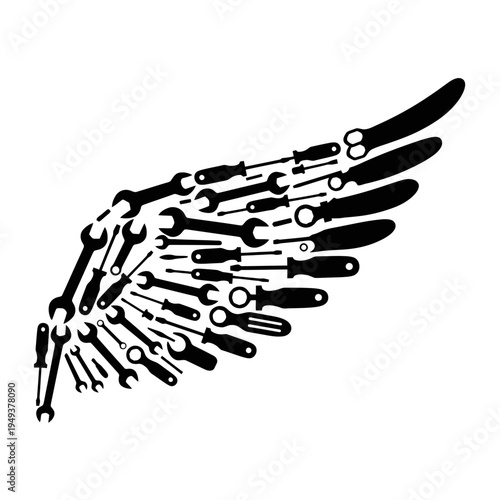 Abstract Wing Composed of Tools and Mechanical Components.