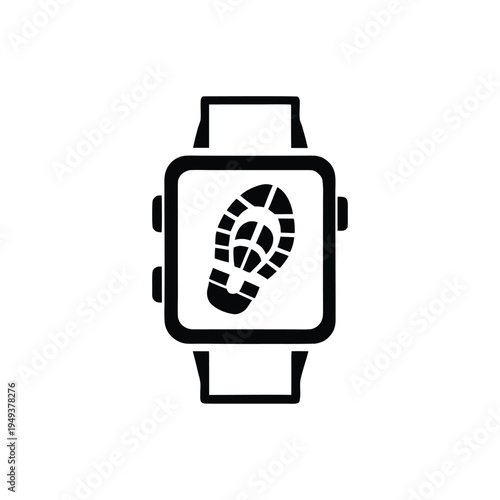 Minimalist Black and White Smartwatch Screen Icon Featuring Shoe Footprint � Fitness Activity Tracker Concept