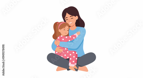 Loving mother and happy daughter sharing a warm embrace, illustrating family connection, affection, and tender moments of childhood joy.