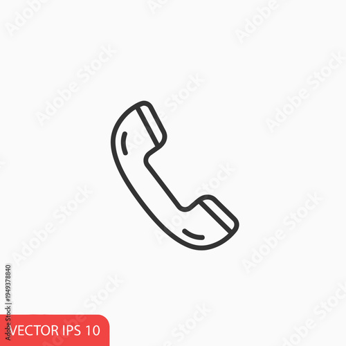 Black line art telephone handset icon.