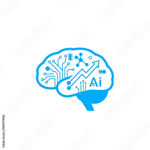 Blue brain with AI circuit.