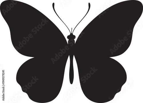 A striking black silhouette of a butterfly with long curved antennae