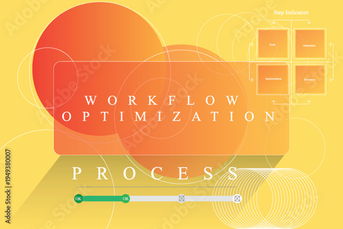 Corporate workflow optimization process diagram with step indicators concept, vector illustration design, clean, modern infographic style cover