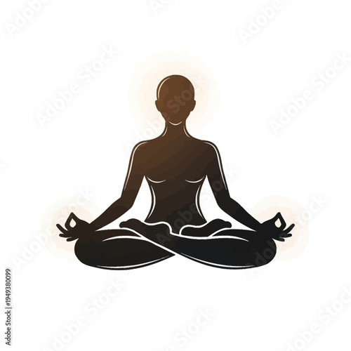 Woman in yoga meditation pose silhouette.