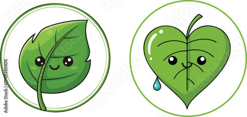 Cute Cartoon Spinach Leaves Vector Illustration.Fresh green leaves adorned with sparkling cartoon eye