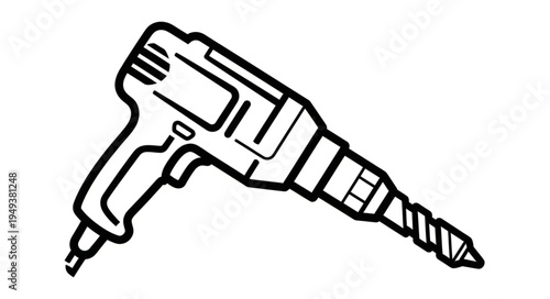 Detailed Line Art Illustration of a Corded Electric Drill.