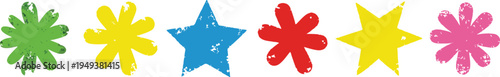 abstract brush Colorful star and flower shapes on a white background