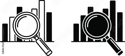 Magnifying glasses analyzing bar graphs