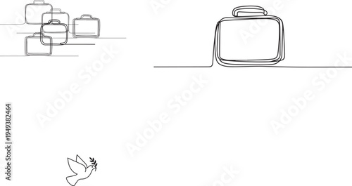 Travel suitcase in one line art style .Vector illustration.