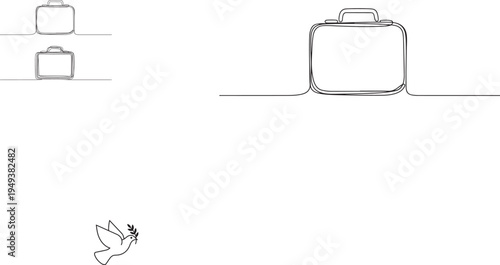 Travel suitcase in one line art style .Vector illustration.